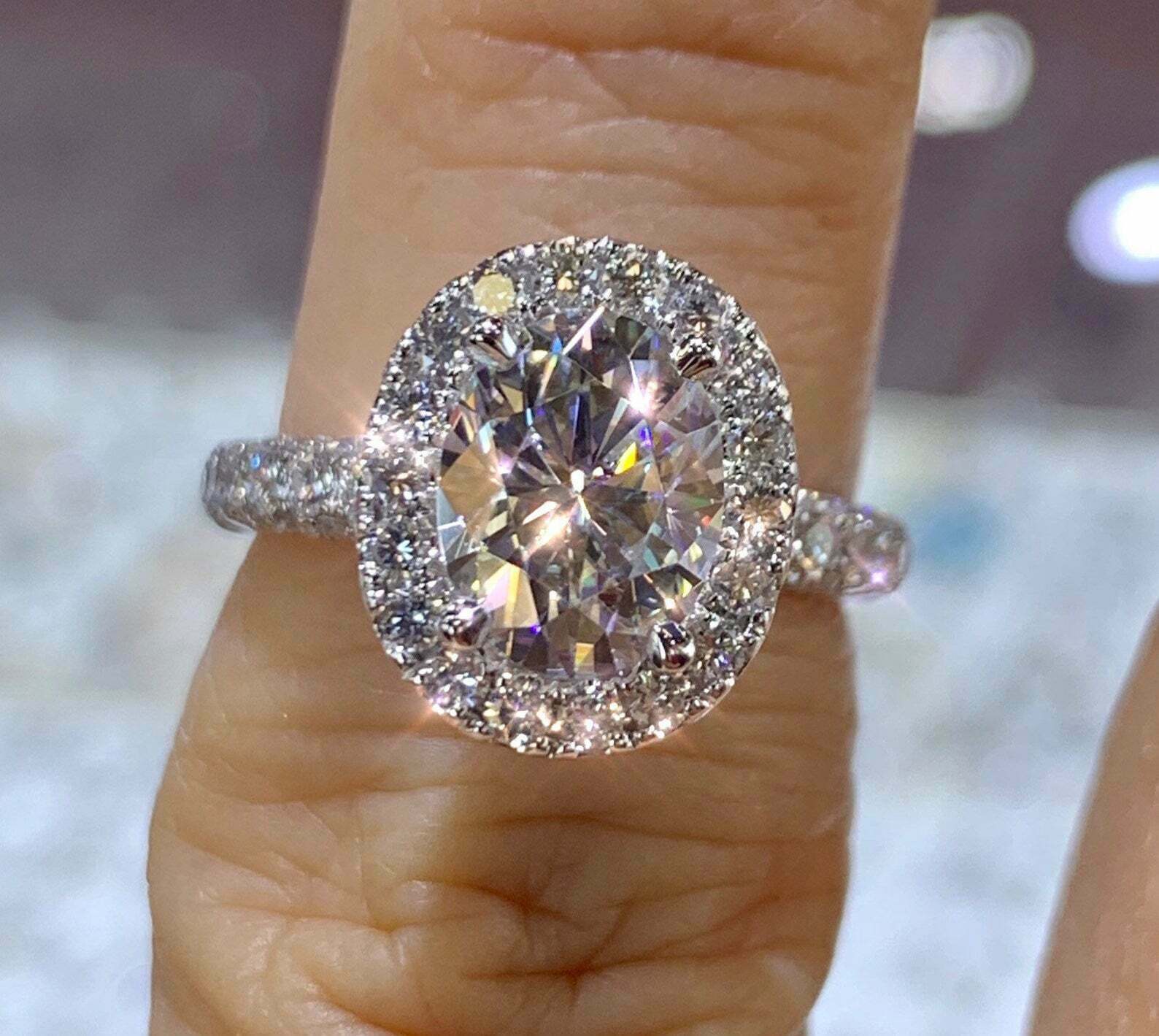 Delicate 2Ct Lab Created Diamond Halo Engagement Ring 14K White Gold Finish