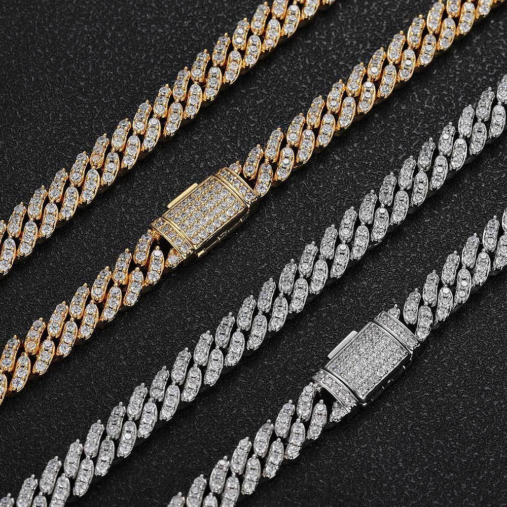 8MM Miami Cuban Link Chain Iced CZ Out Necklace Gold Plated Stainless Steel