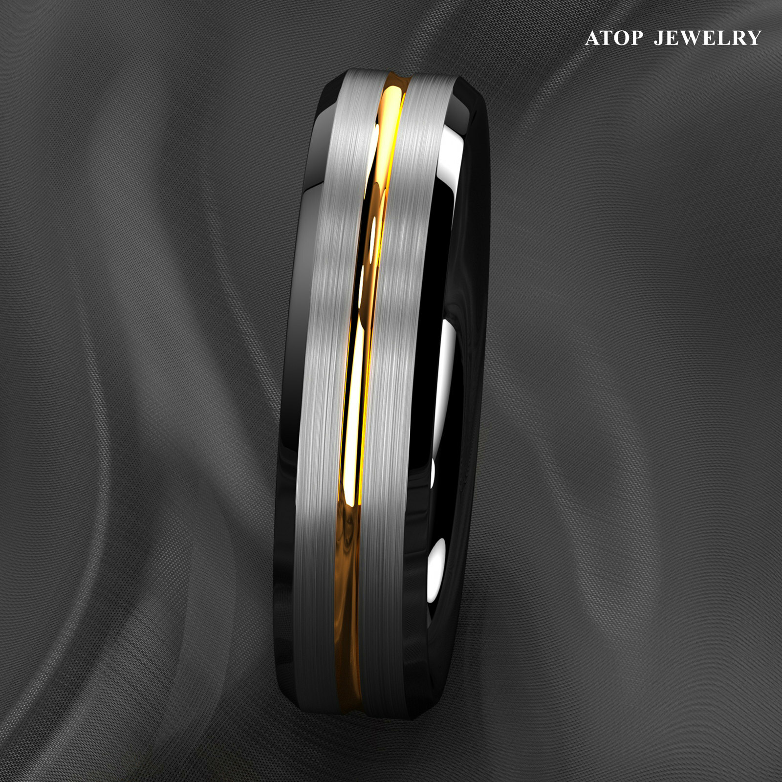 8/6Mm Silver Brushed Black edge Tungsten Ring Plated Metal ATOP Men wedding band