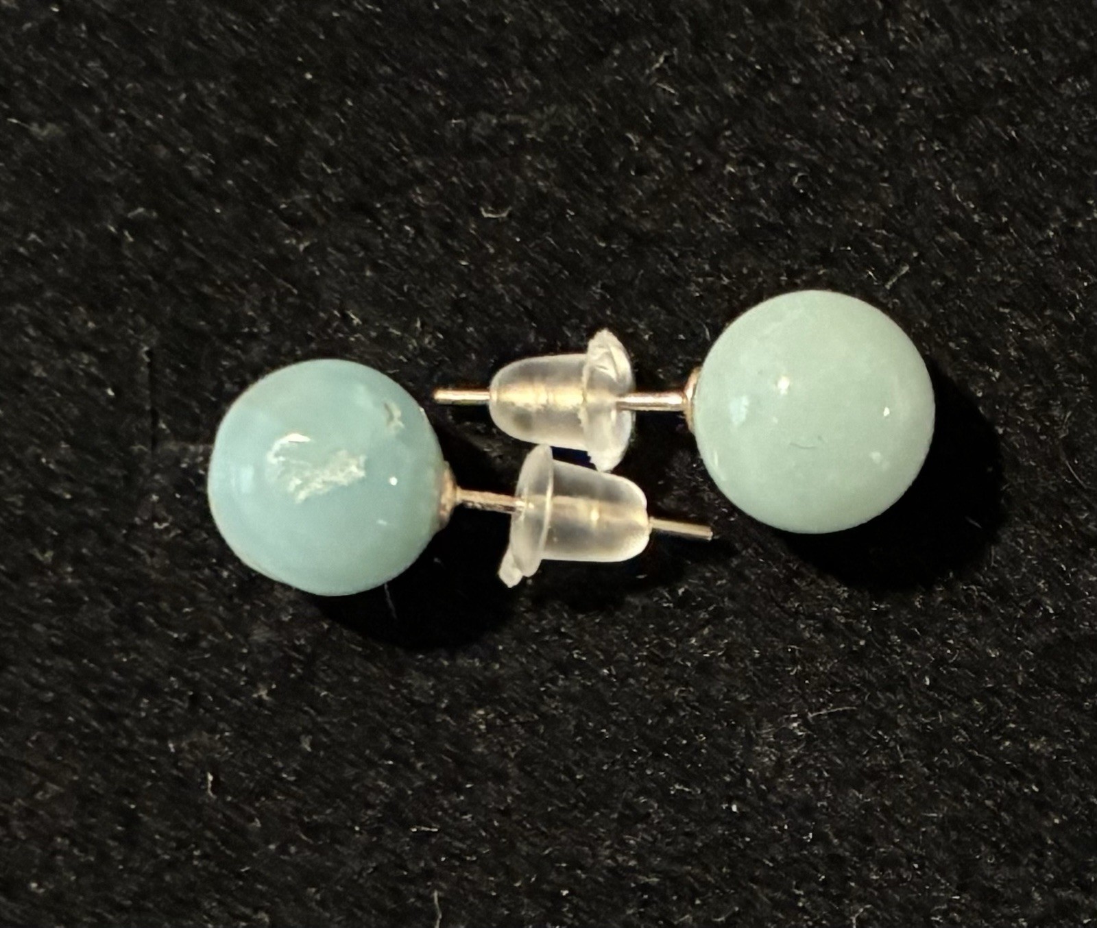 Natural Blue Moonstone Ball Stud Earrings 7.6mm Solid 10kt Yellow Gold Brand New
