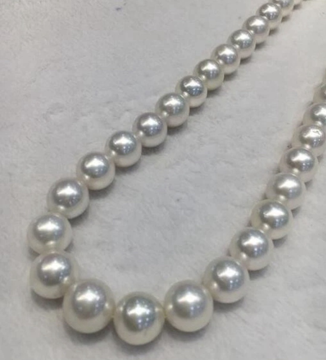 Enormous 17” 12-15 mm Round White SS Pearl Necklace, Gorgeous Luster