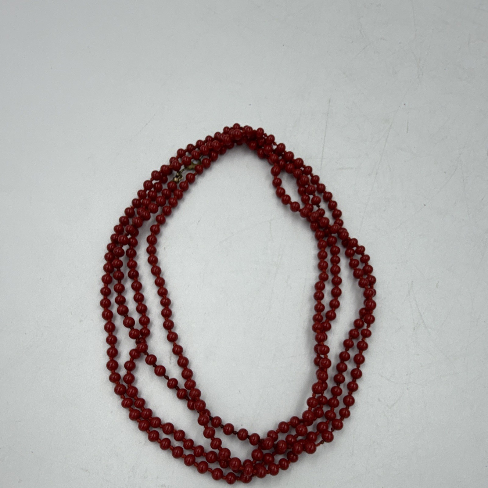 Red Beads Beaded Strand Necklace Ball/Bead Chain Hook Closure No Stone