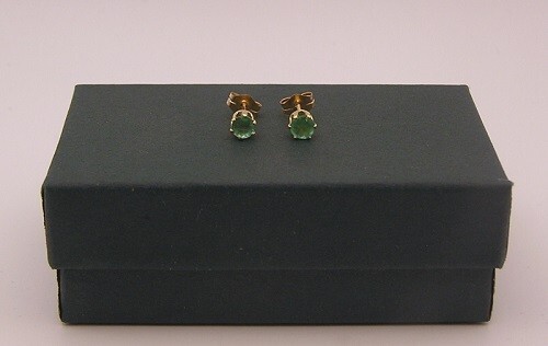 Natural Ethiopian Emerald Stud Earrings Set in 14K YGF, 3.5 mm Faceted Rounds