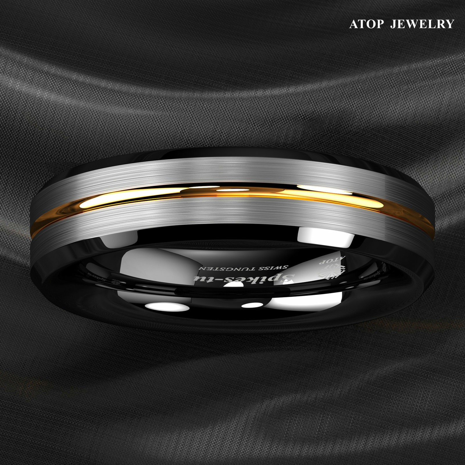 8/6Mm Silver Brushed Black edge Tungsten Ring Plated Metal ATOP Men wedding band