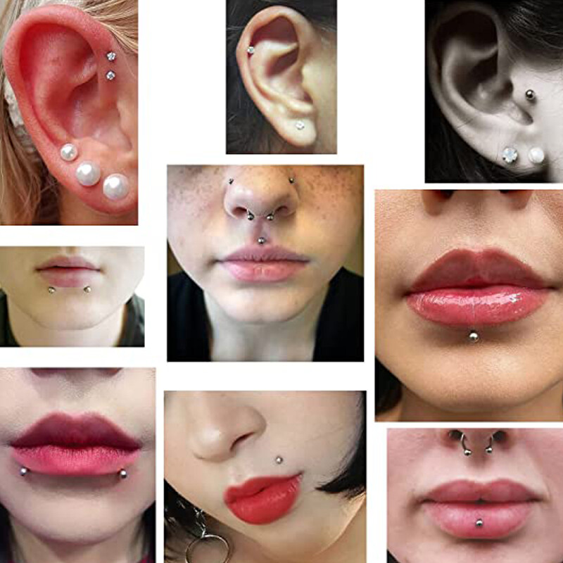 10Pcs Stainless Steel Labret Lip Stud Push in CZ Monroe Ear Helix Conch Piercing