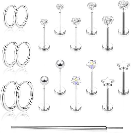 Flat Back Stud Earrings Cartilage Small, Sliver/Gold-20G(0.8mm) For Women Man