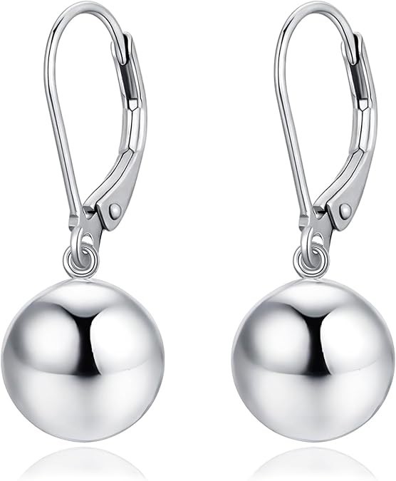 925 Sterling Silver Jewelry Leverback Ball Drop Dangle Earrings for Women 12 MM