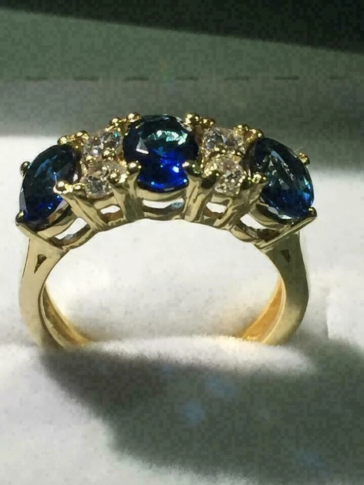 3.00 Ct Round Cut Natural Sapphire Diamond & Wedding Ring 14K Yellow Gold