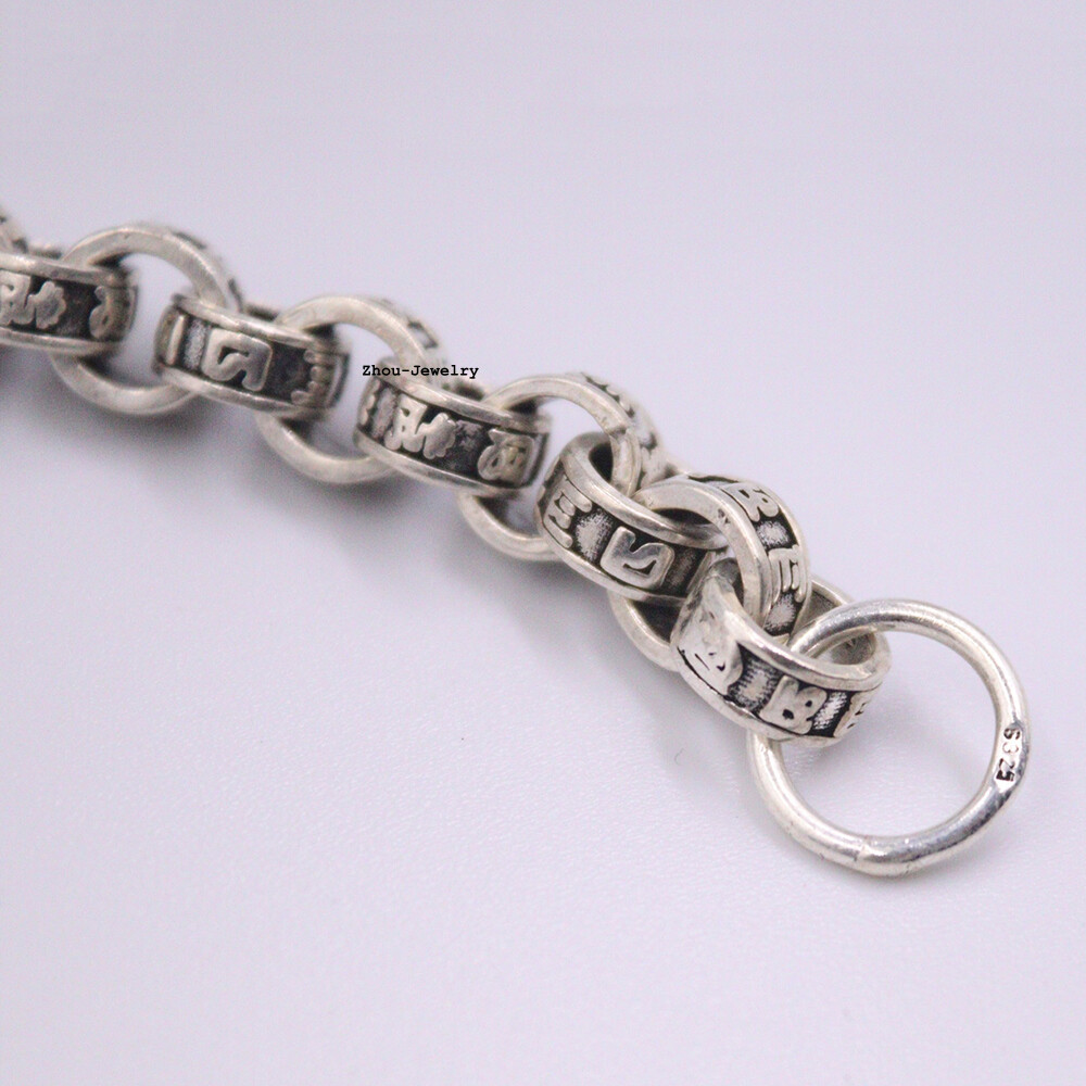 Pure 925 Sterling Silver Chain 10mm Six-word Rolo Link Bracelet 47-49g 7.48INCH