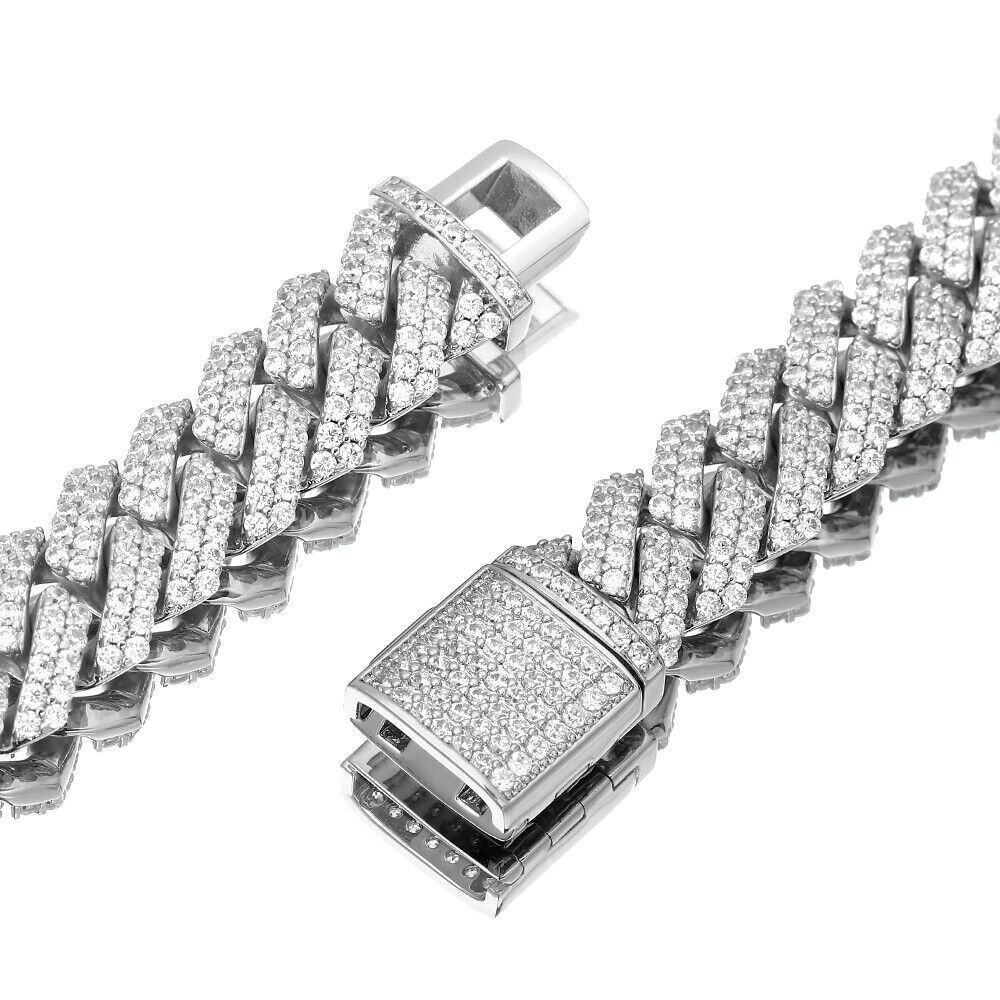 12mm Iced CZ Out Cuban Link Chain 14K/White Gold Stainless Steel Hip Hop Jewelry