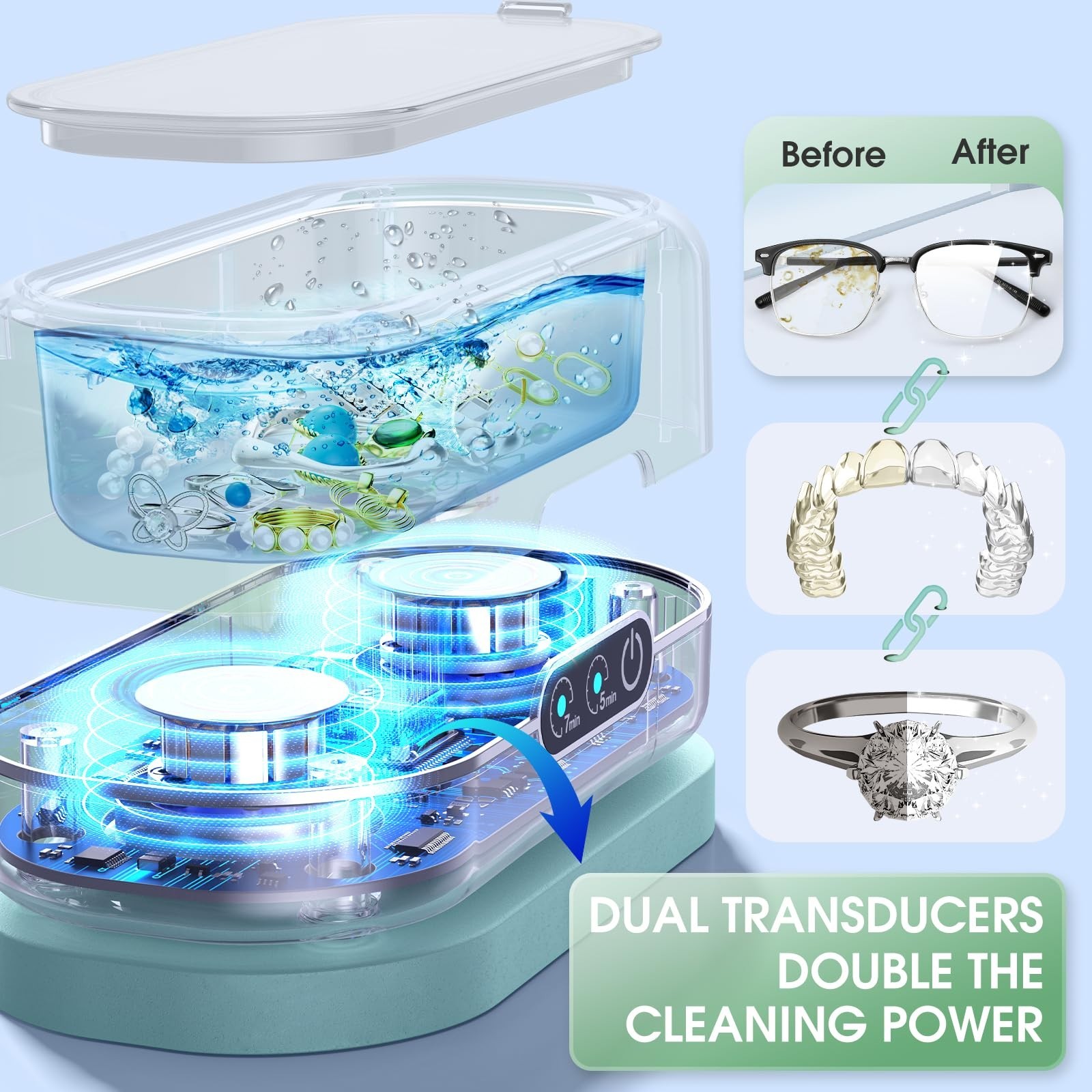 Ultrasonic Jewelry Cleaner with Digital Timer – 50KHz Stainless Steel Machine fo