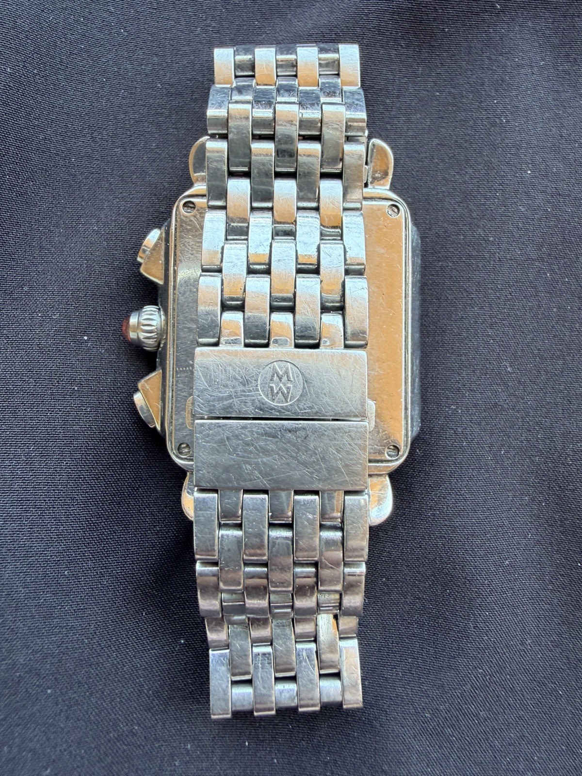 MICHELE Deco 33mm Diamond Bezel Chronograph Quartz Date Silver Bracelet