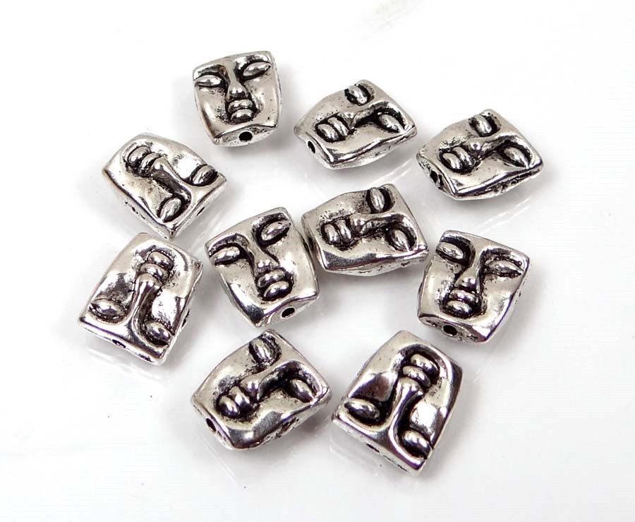 10 Silver Pewter Meditator Pray Face Head Beads Spiritual 12x10mm