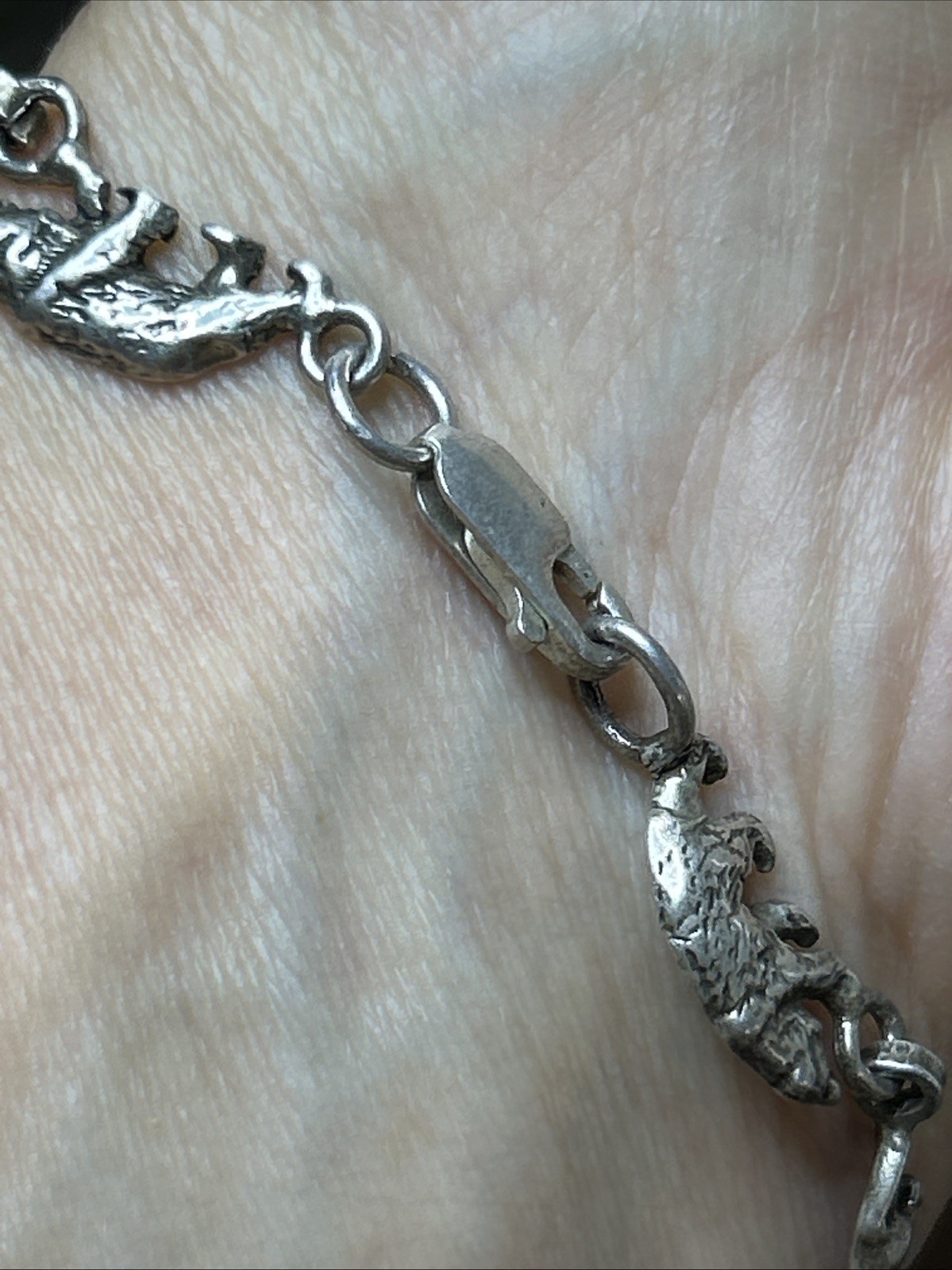 53. Vintage Sterling 925 Noahs Ark Animal Link Chain Bracelet 7 1/4″. 8.8g.