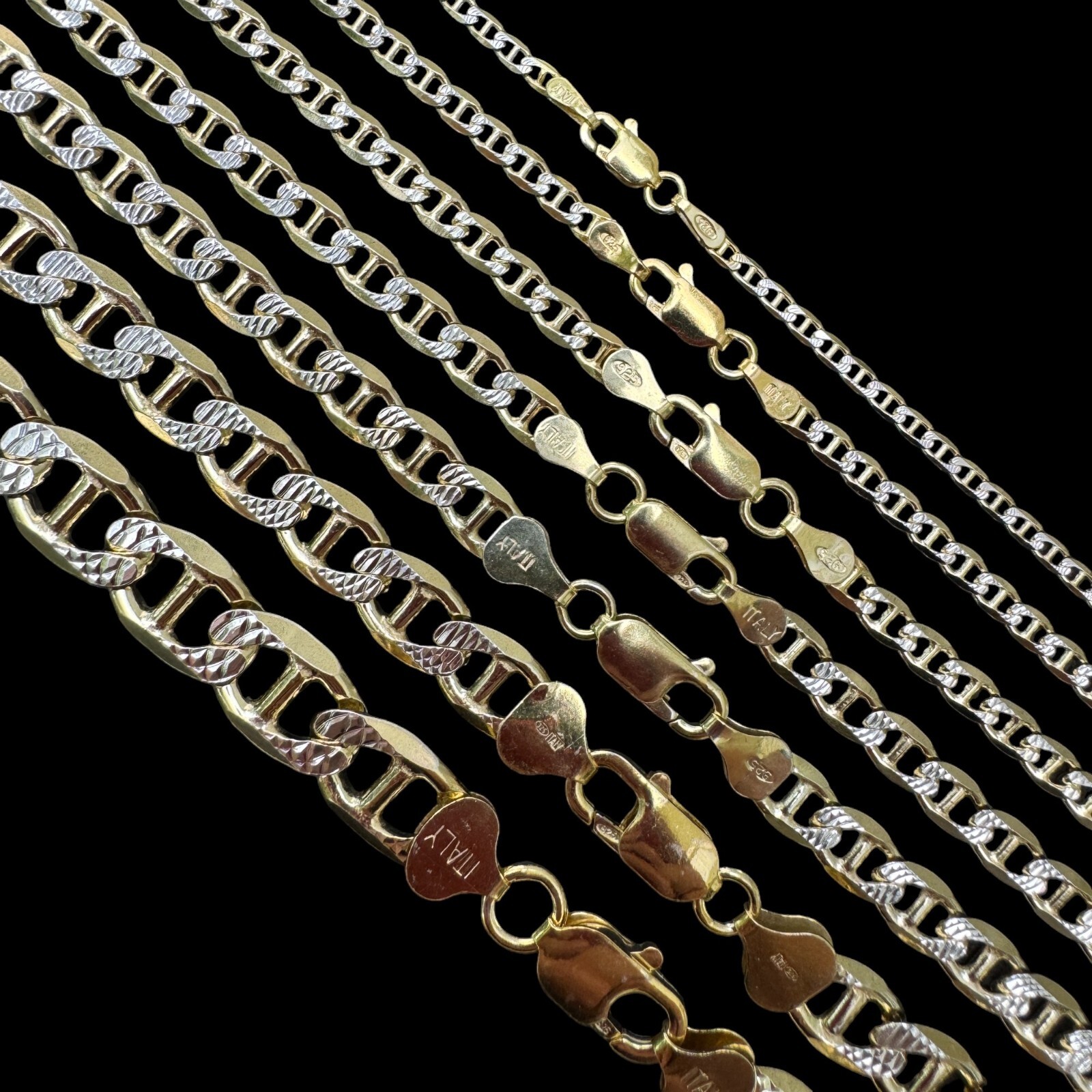 925 Sterling Silver 14k Gold Plated Two Tone Diamond Cut Mariner Chain Bracelet