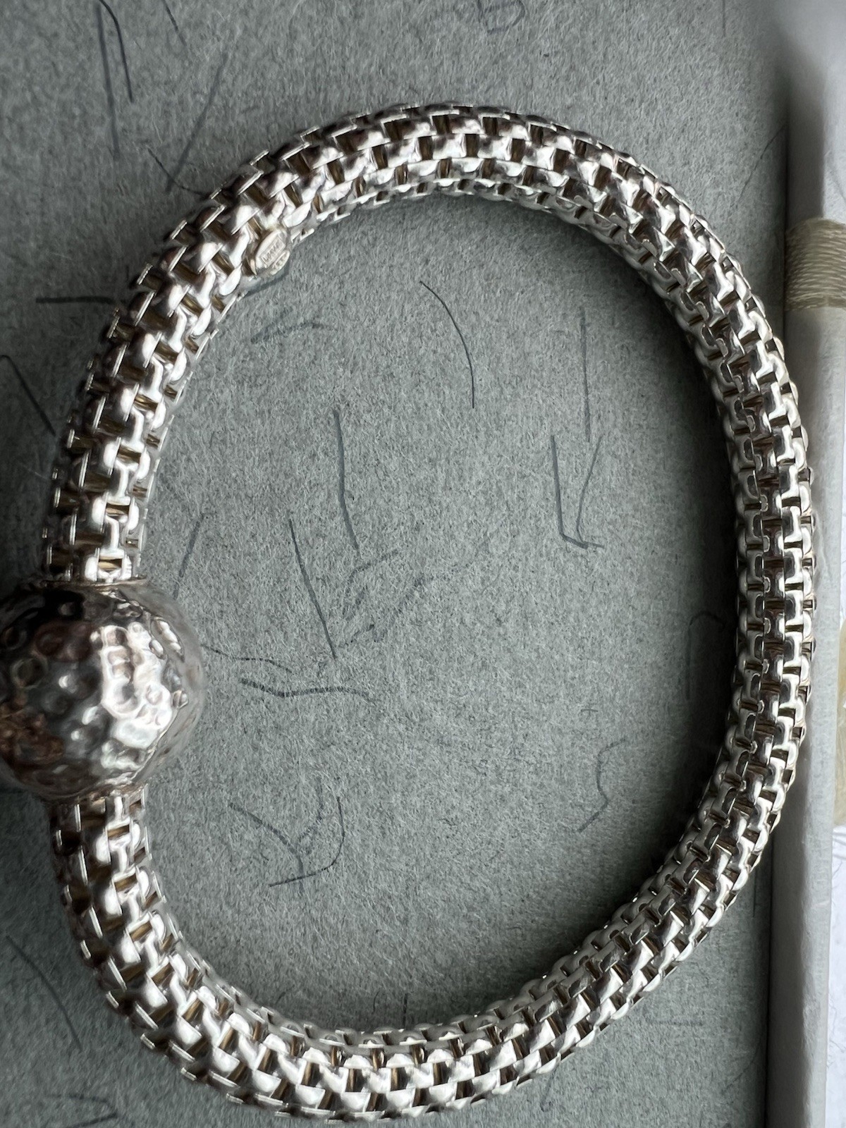 Italy 925 Sterling Silver Byzantine Chain stretch Bracelet with Hammered Ball
