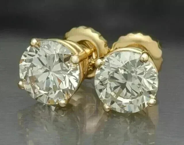 2Ct Round Cut Lab Created Diamond Solitaire Stud Earrings 14K Yellow Gold Plated