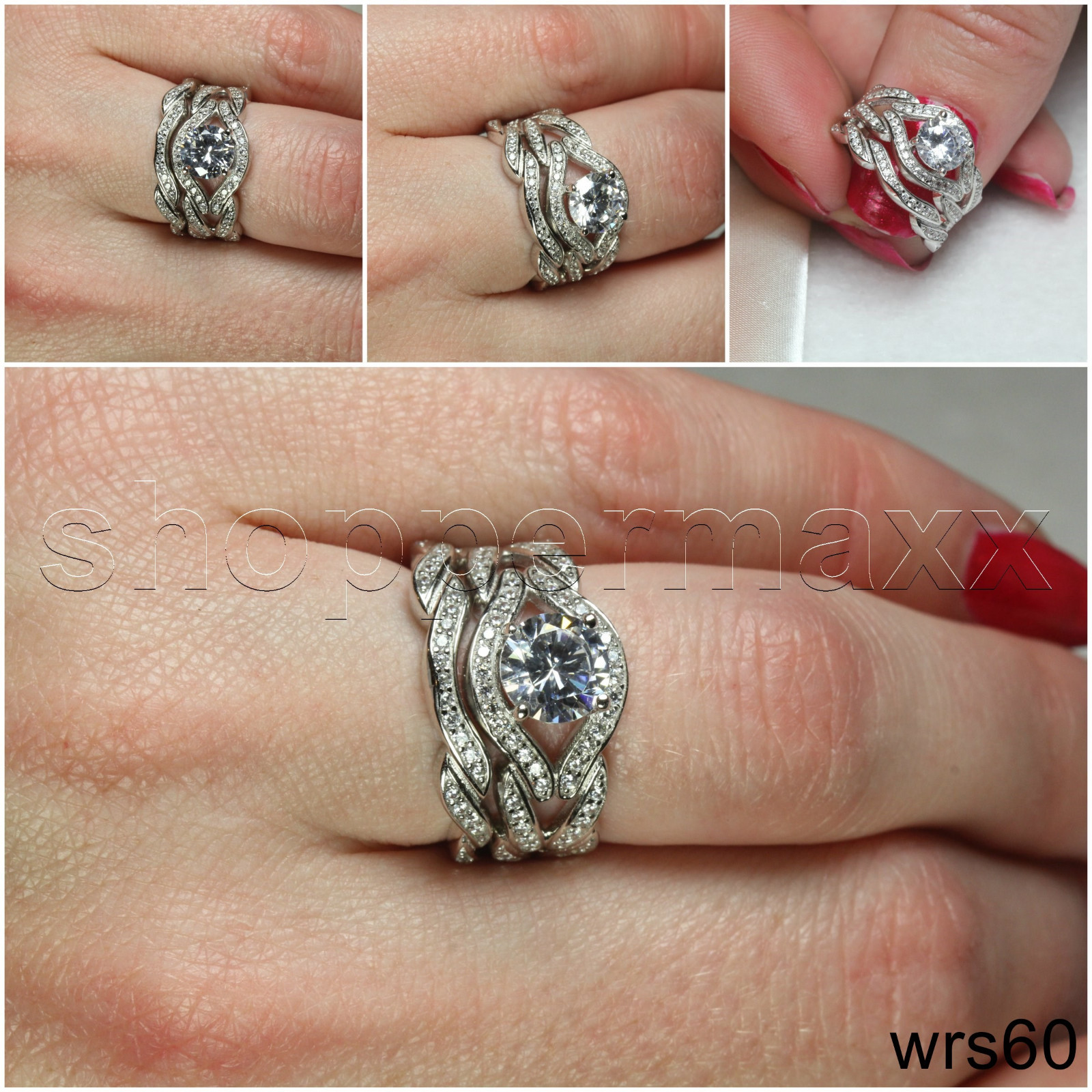 STERLING SILVER 925 BRAND NEW NICKEL FREE ENGAGEMENT & WEDDING RING SET-SIZE 5-9