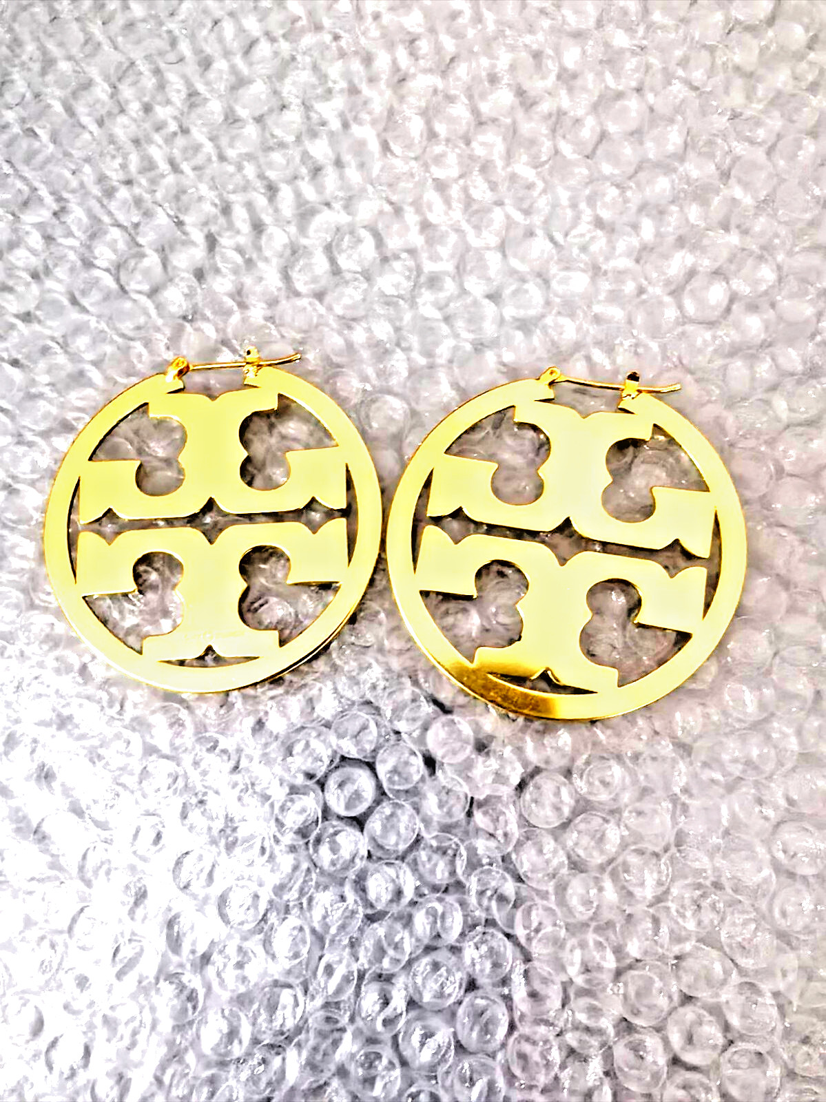 Tory Burch Miller Gold Double T Logo Large Hoop Earrings