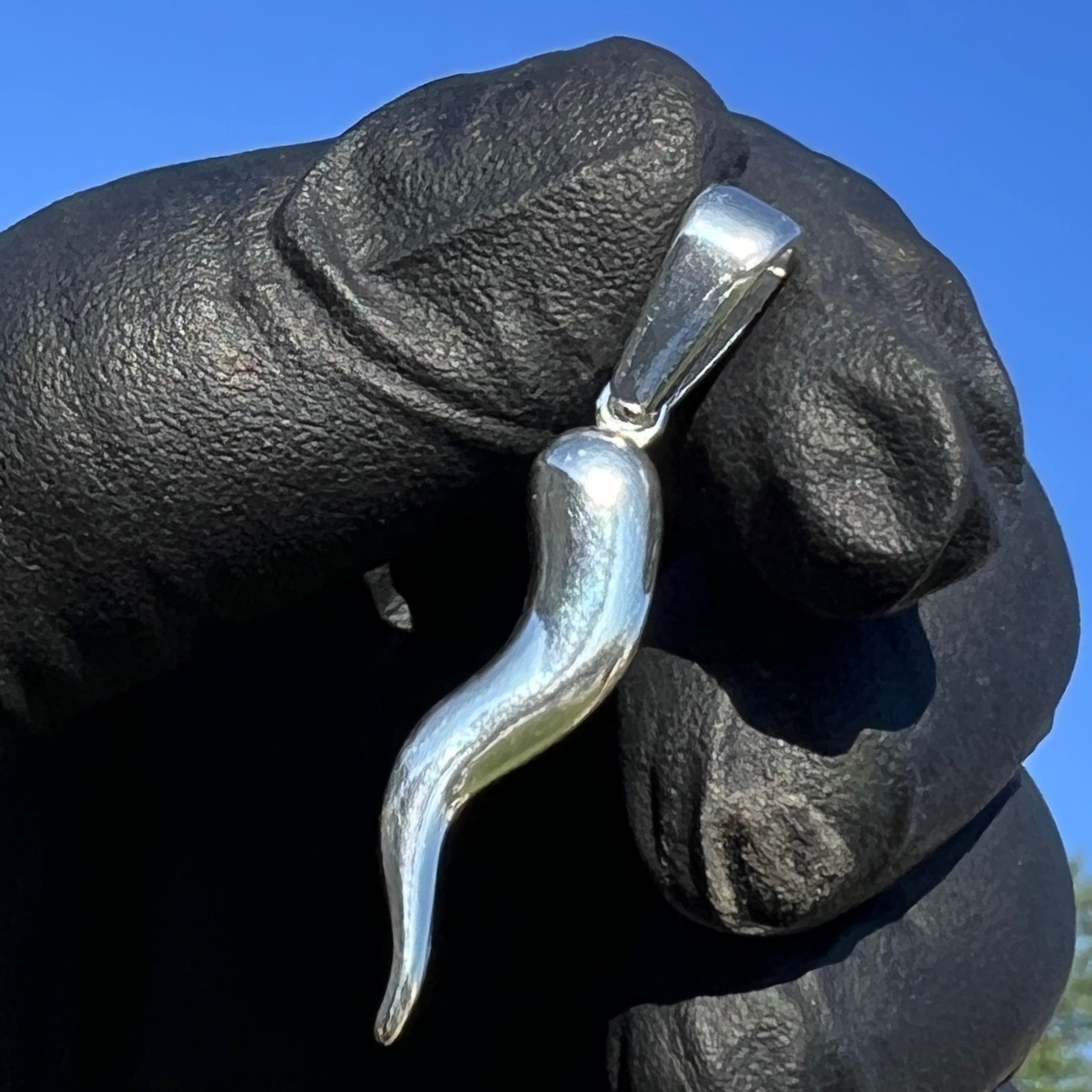 Solid 925 Sterling Silver Italian Horn Cornicello Amulet Plain Lucky Pendant