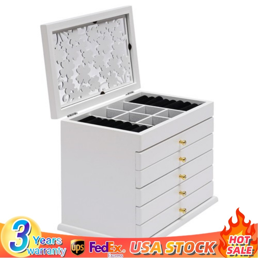 6-Layer Wood Jewelry Box Organizer Case w/ 5 Drawers Jewelry Storage Women Girls