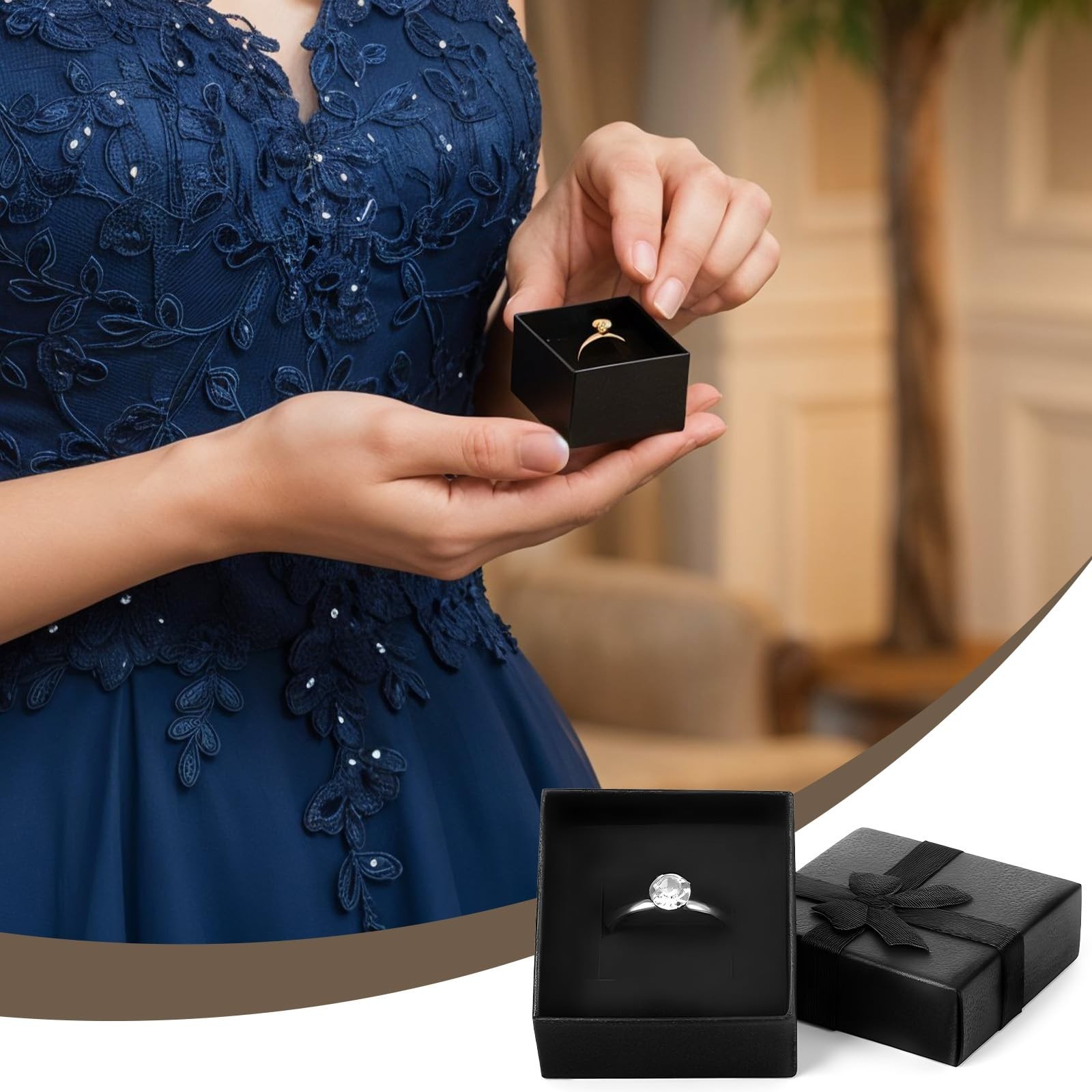 72 Pcs Square Jewelry Ring Boxes with Ribbon Bow – Cardboard Gift Box Set, Black