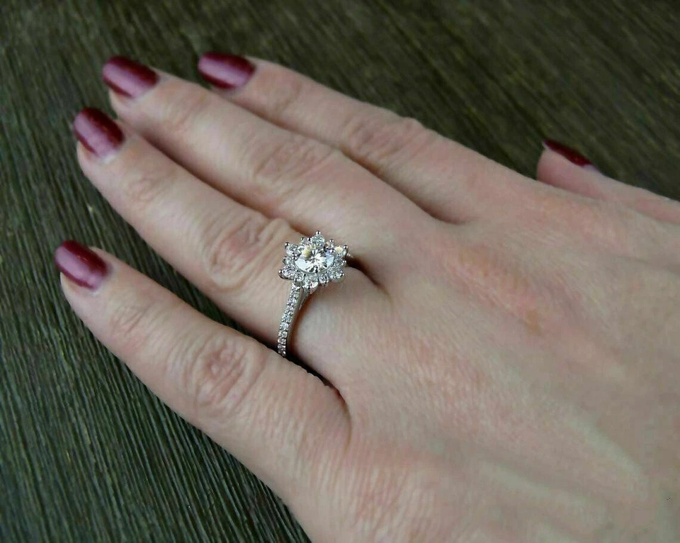 2Ct Round Cut Lab Created Moissanite Engagement Ring 14K White Gold Plated