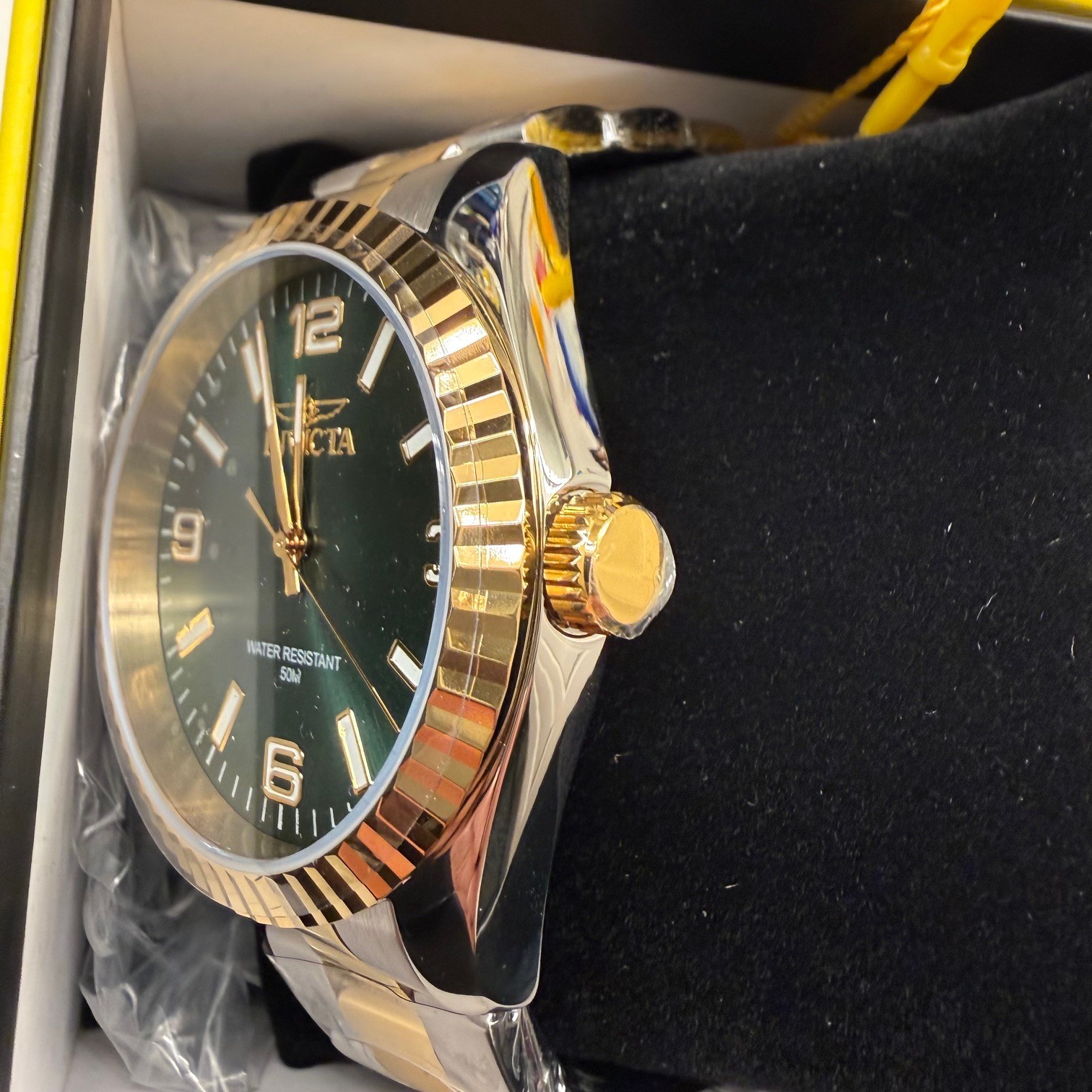 $199 Invicta Specialty Stratford Men Green Gold Steel43mm Steel Quartz Watch NIB