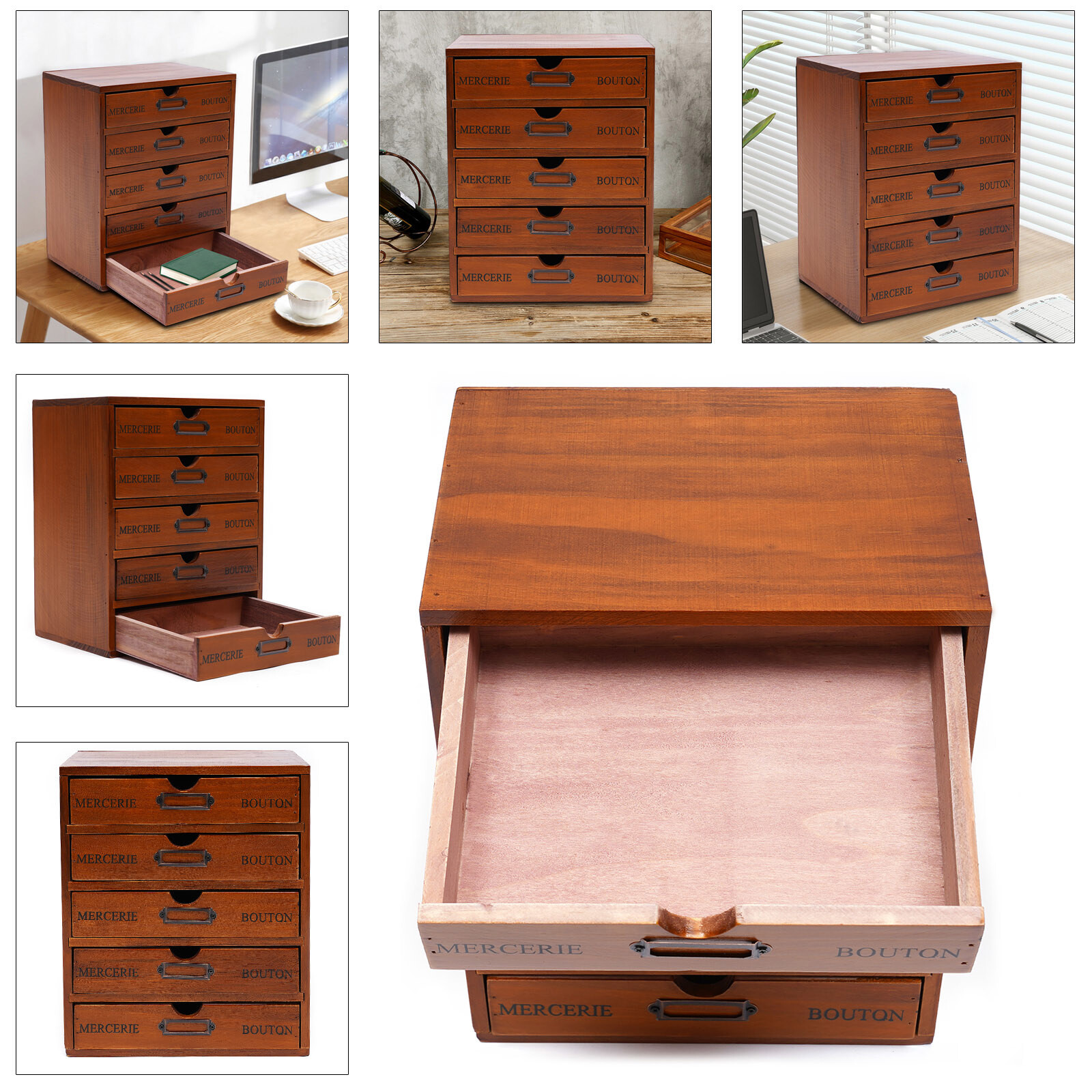 Vintage 5 Layers Large Jewelry Organizer Wooden Storage Box Case With 5 Drawers