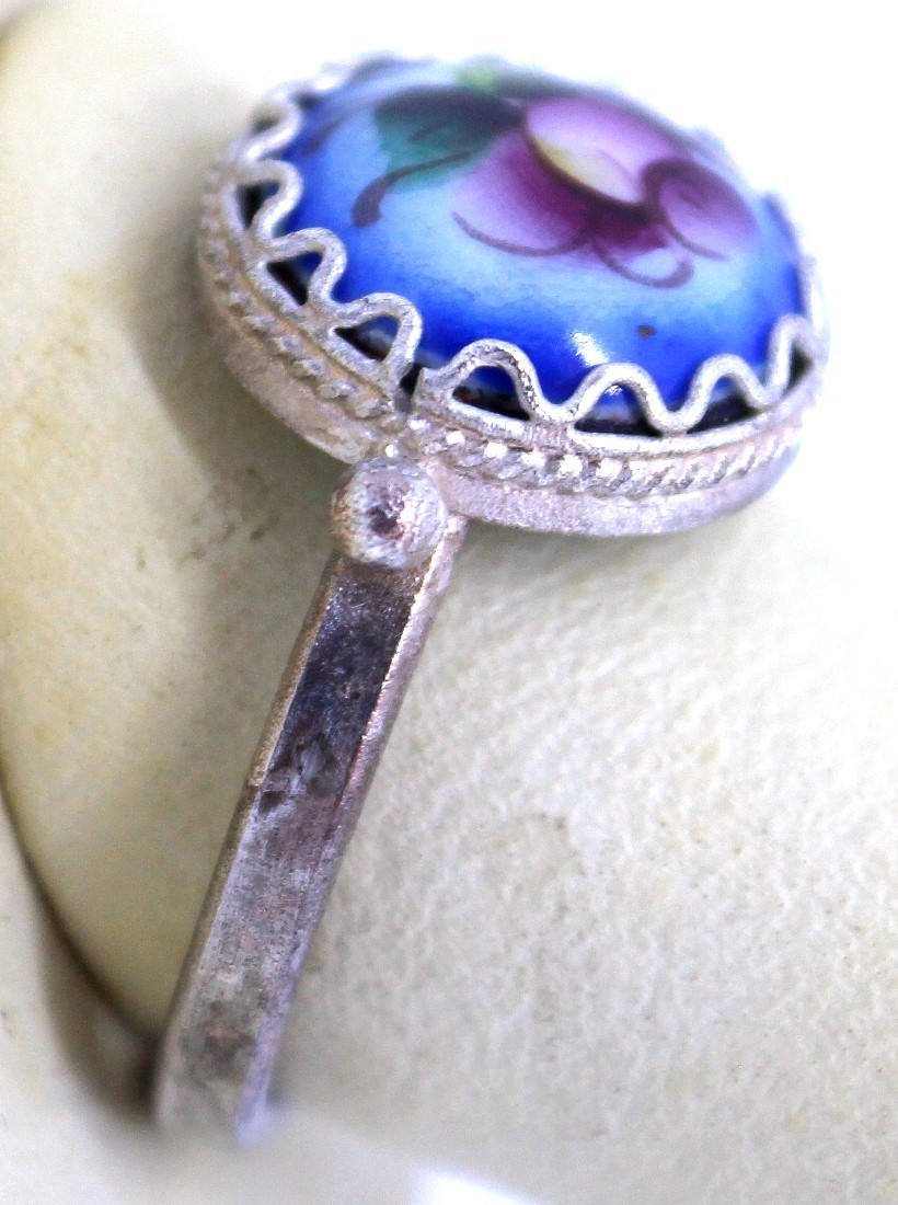 Vintage Russian Hand Painted Enamel Rings 4 Variation Finift Technique #7,12,87