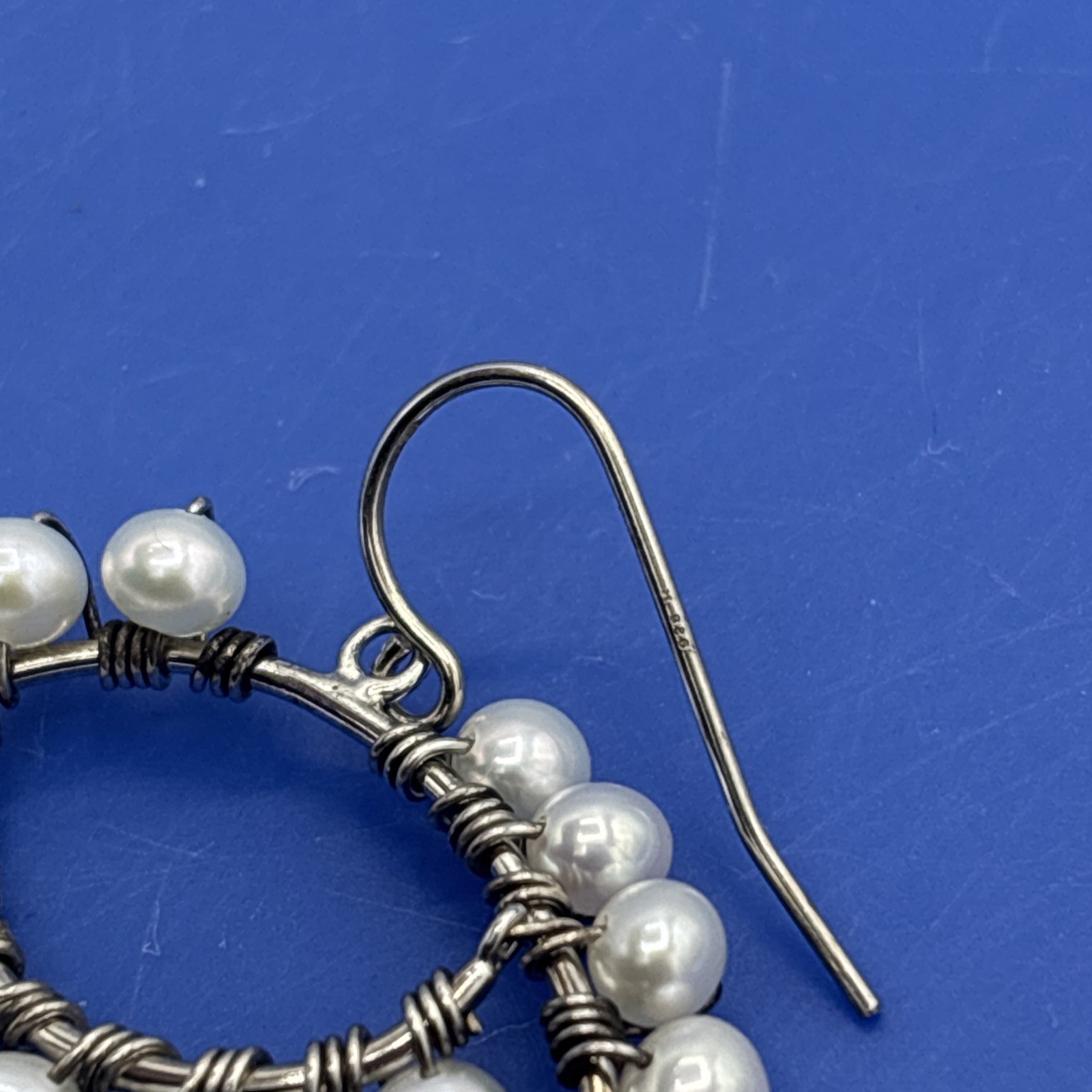 925 Sterling Silver Multi Hoop Wire Wrapped Faux Pearl Dangle Earrings 1.5″