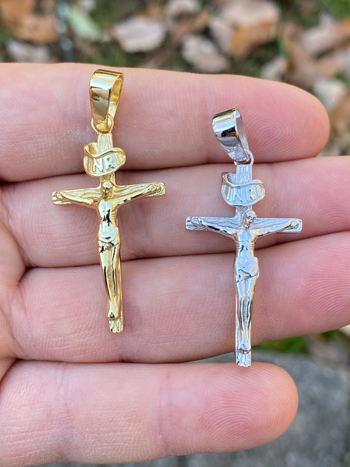 Real Solid 925 Sterling Silver Plain Inri Cross Jesus Crucifix Pendant Necklace
