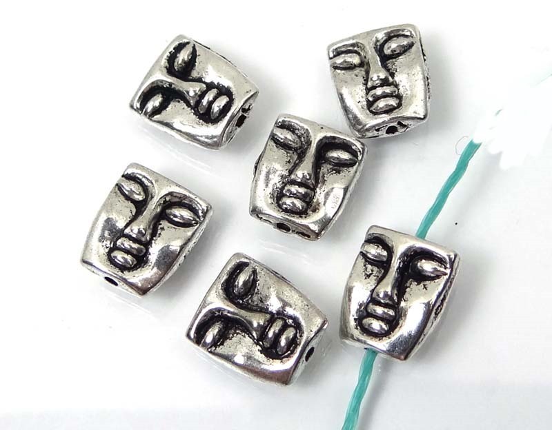 10 Silver Pewter Meditator Pray Face Head Beads Spiritual 12x10mm
