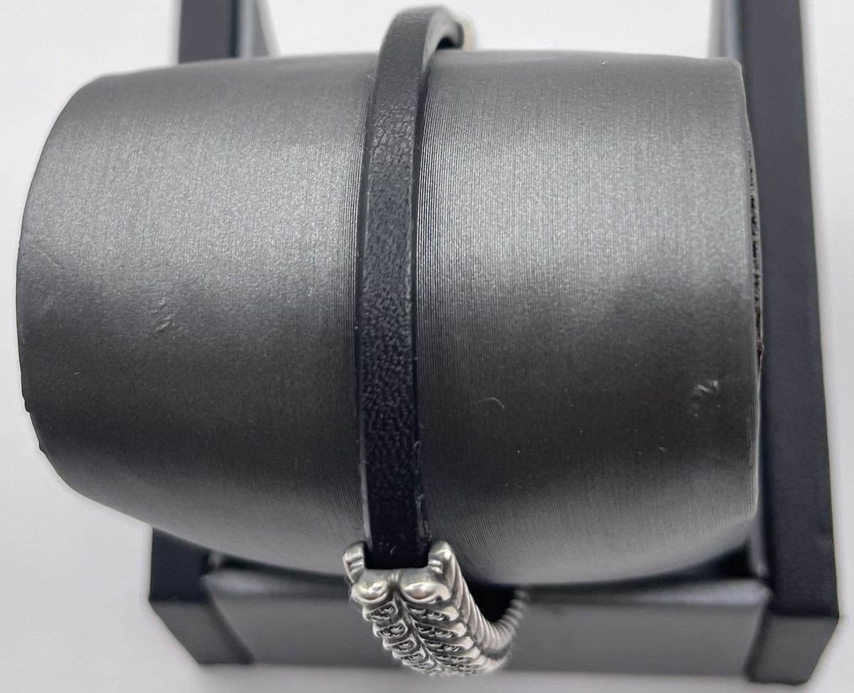 8″ David Yurman Men’s Chevron Leather ID Bracelet with Black Diamond (PD3048242)