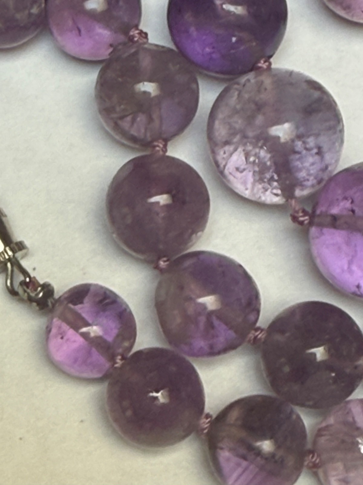 Hand polished amethyst 41 beaded graduated knotted 21.5” necklace