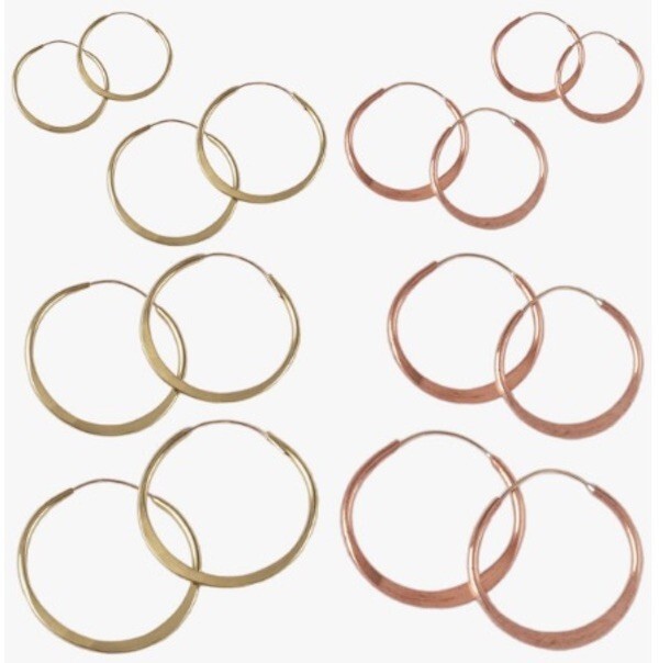Hoop Earrings, Hand Hammered Copper, 1.25 Inch Hoops, Endless, Sterling Wires