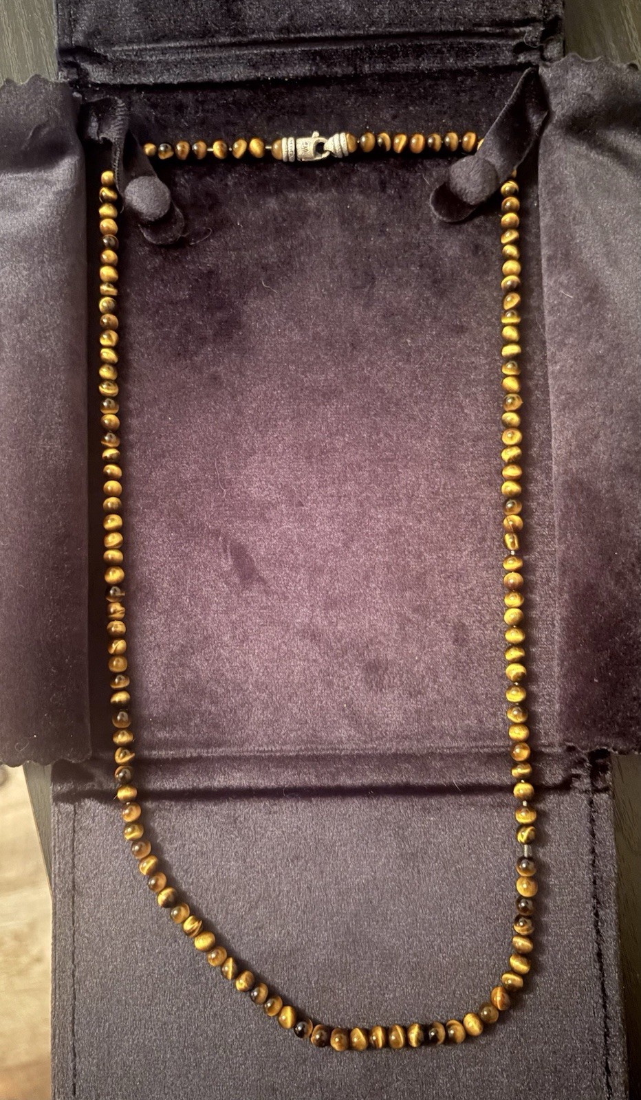 David Yurman Tiger Eye Spiritual Bead Sterling Silver 26” Necklace