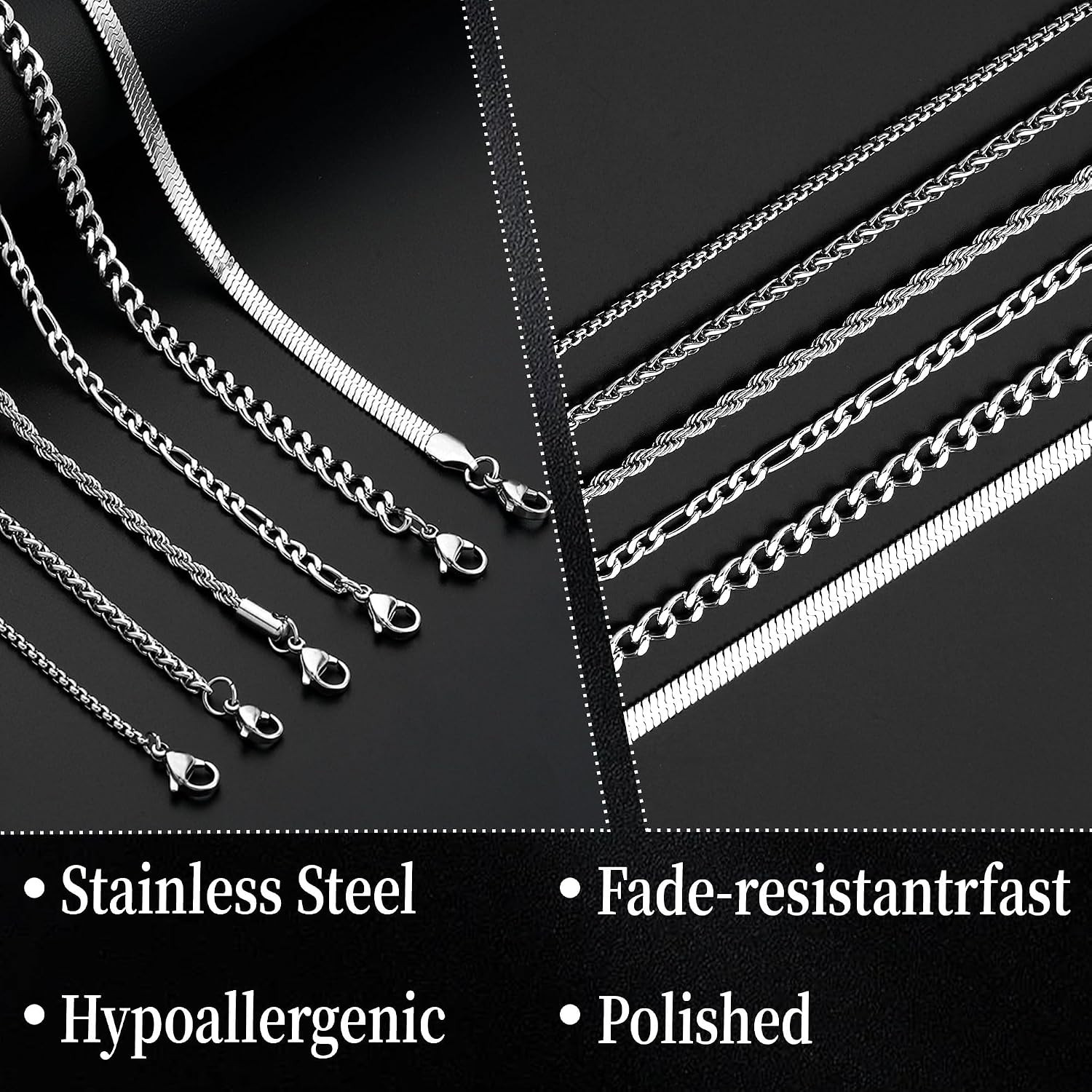 3 Pcs 316L Stainless Steel Chains for Dad Men Boys, 16/18/20/22/24 Inch Cuban Li