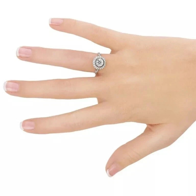 Art Deco Style 2.5Ct Round Lab Created Diamond 14K White Gold FN Engagement Ring