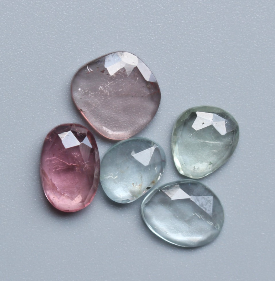 Aquamarine & Tourmaline Rose Cut Gemstone Natural Rose Cut Faceted Set 8To10MM