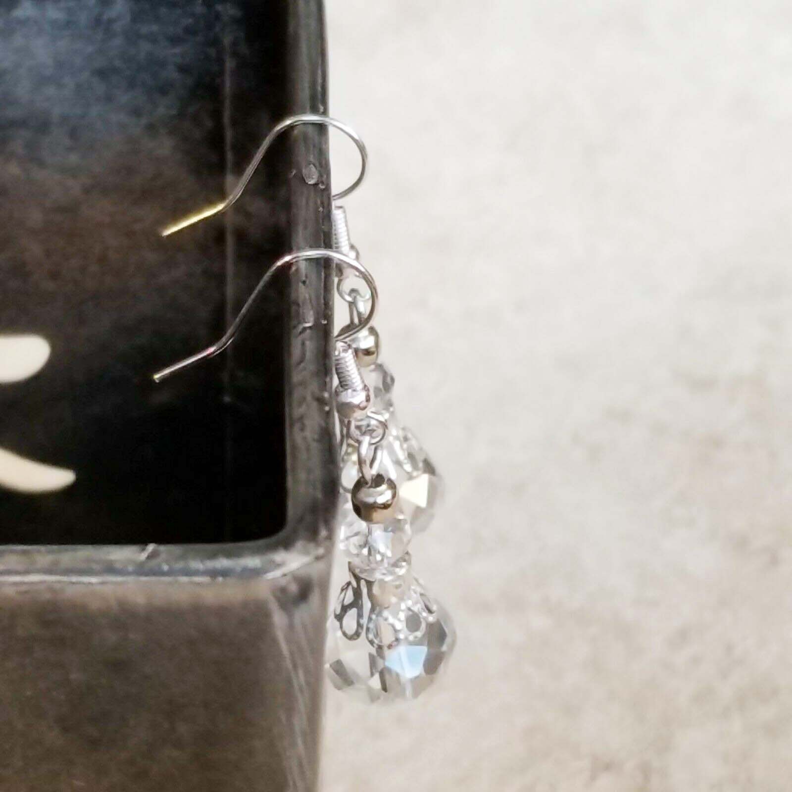 Handcrafted Victorian Clear Crystal Silver Filigree Basket Earrings