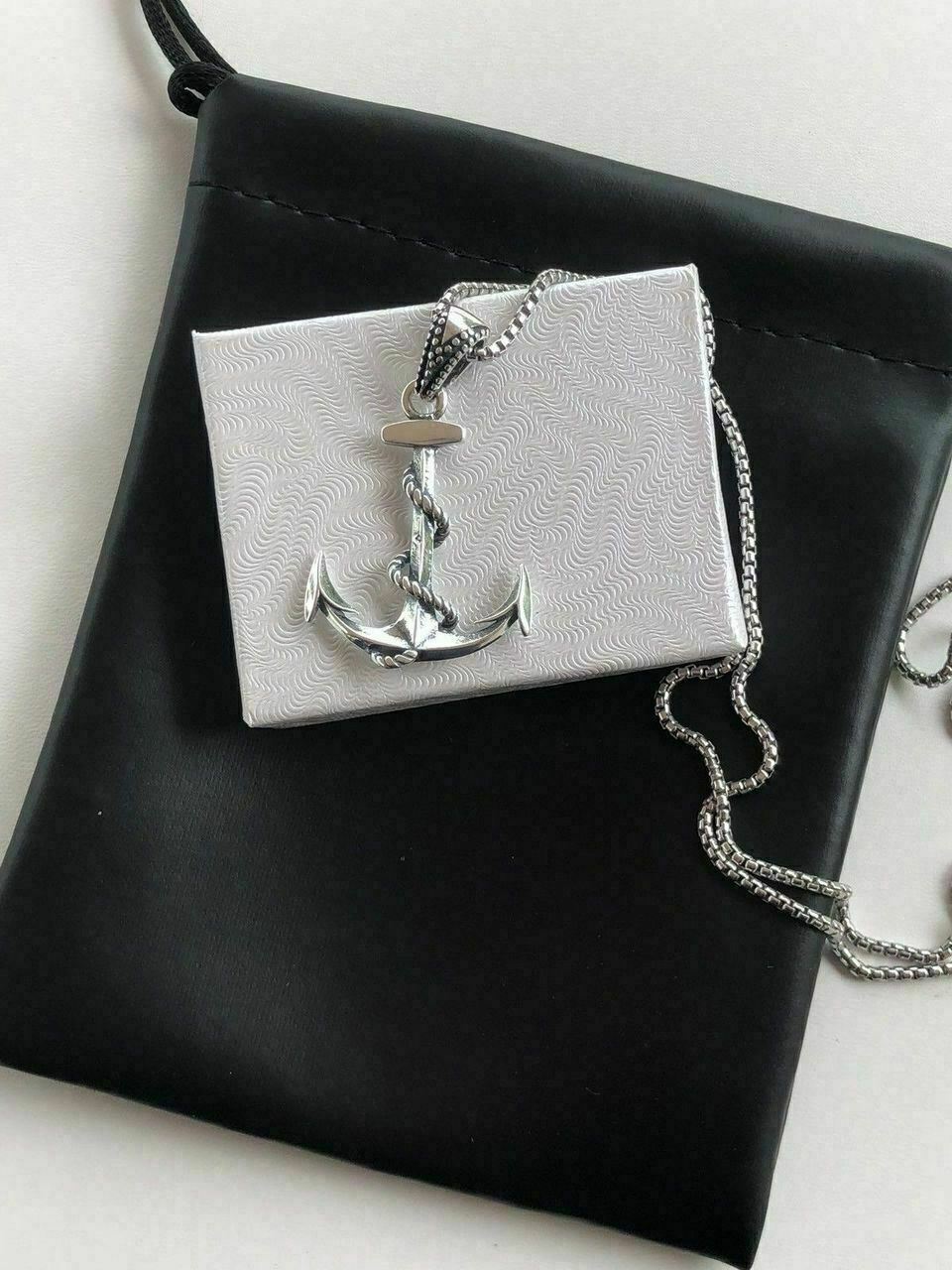Solid 925 Sterling Silver Nautical NAVY Anchor Mens Pendant W. 22” Chain 1×1.5”