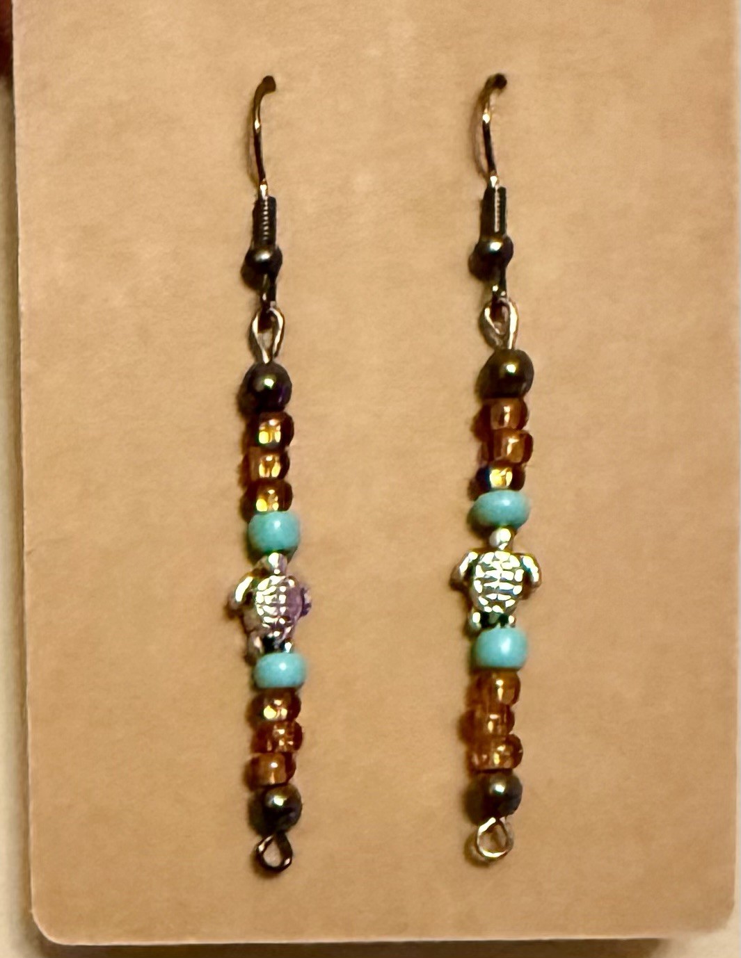 Turtle Earrings Woman’s Earrings Beaded Dangle Earrings
