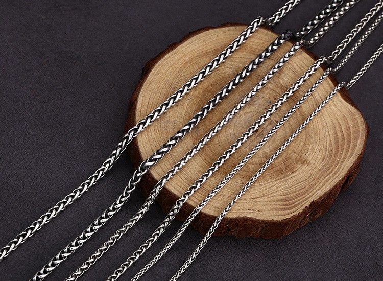 S925 Sterling Silver WHEAT SPIGA CHAIN Necklace Vintage Oxidized 2-4mm 20-26in