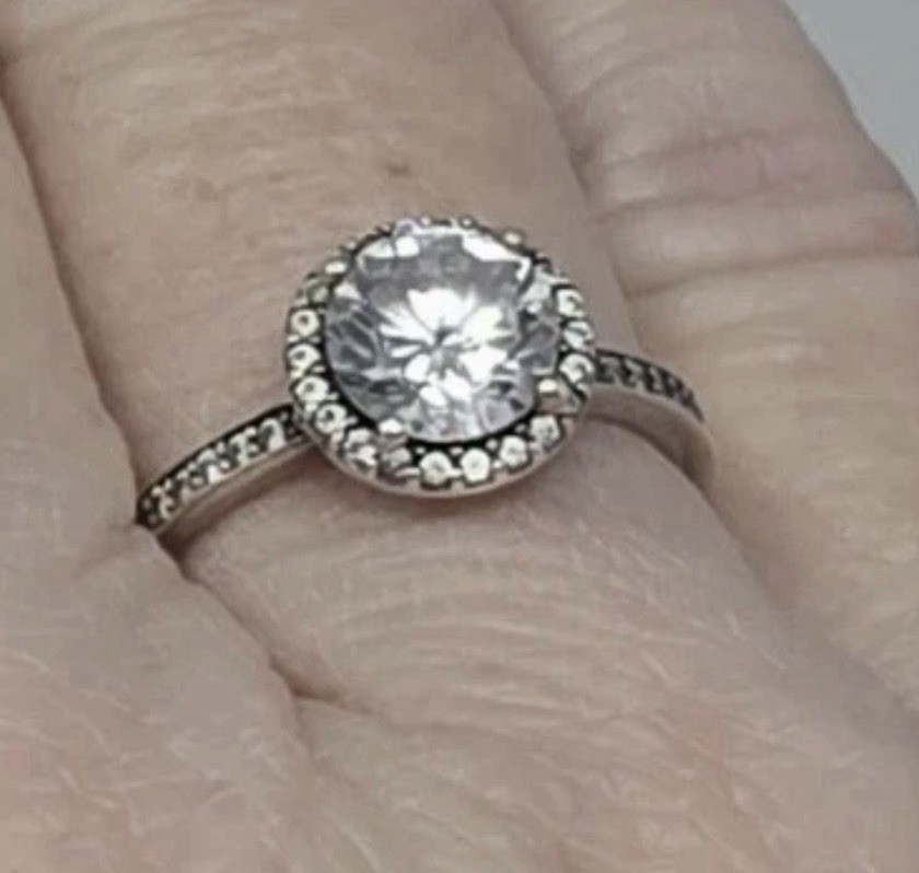 Pandora Sterling Silver Round Cubic Zirconia Halo Design Ring Size 6.5