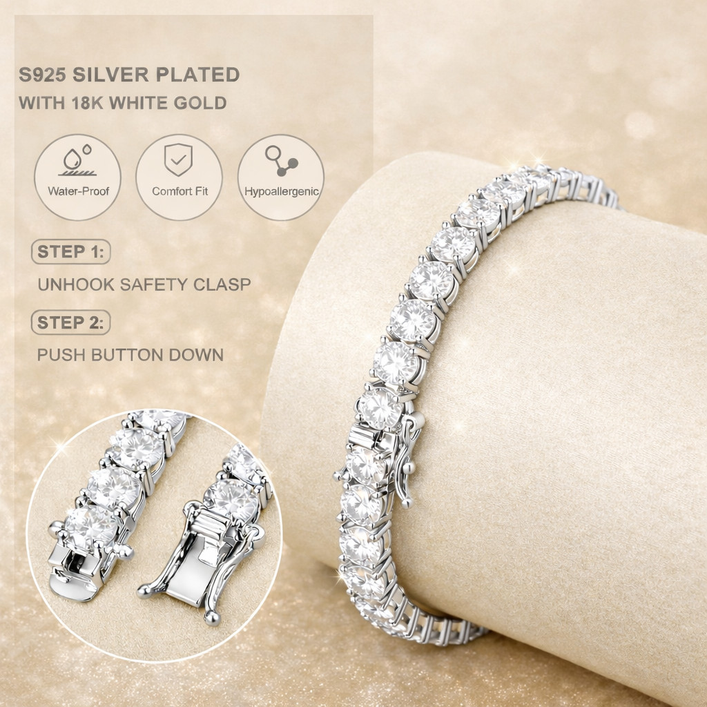 VVS Moissanite Tennis Bracelet Solid 925 Sterling Silver Men Women GRA certified