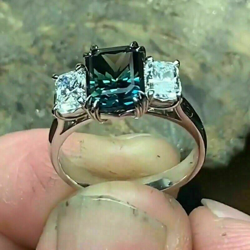 Trilogy 2.50Ct Emerald Cut Alexandrite Engagement Ring 14k White Gold Finish