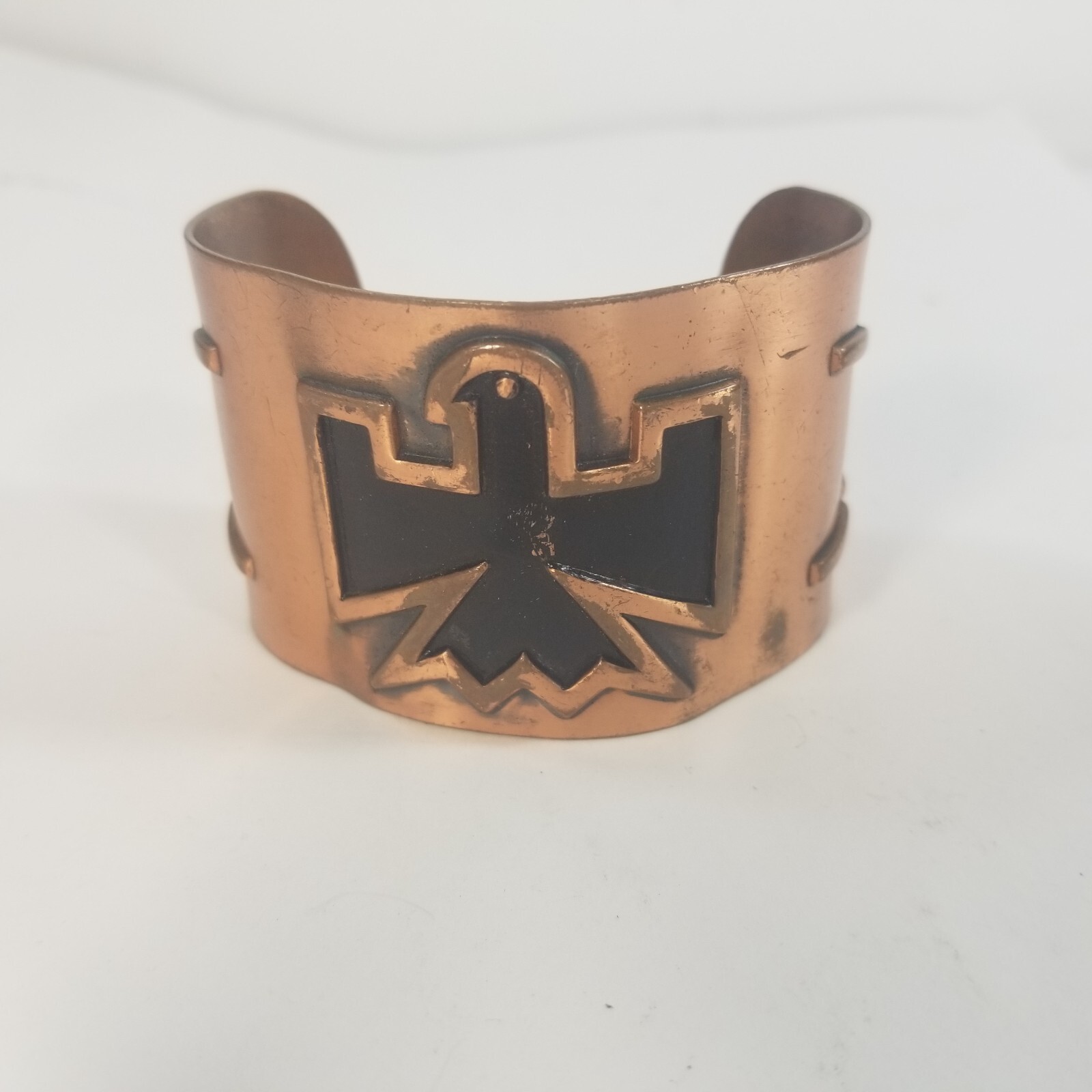 Vintage Wide Copper Cuff Bracelet Native American Thunderbird