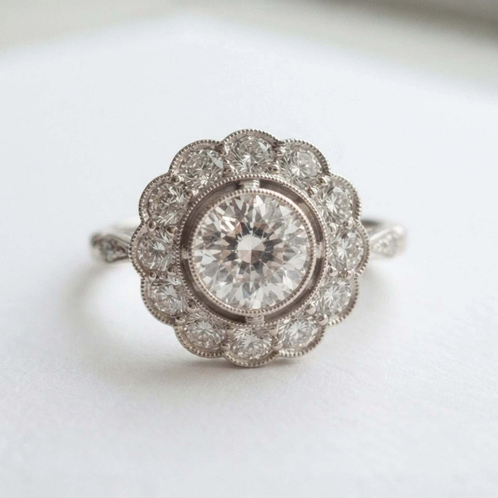 2.00Ct Round Cut Lab Created Moissanite Art Deco Ring 14K White Gold Plated