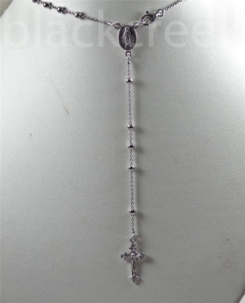 925 Sterling Silver ~ Bead Rosary Necklace ~ Crucifix ~ 16 / 18 / 22 / 24 inches